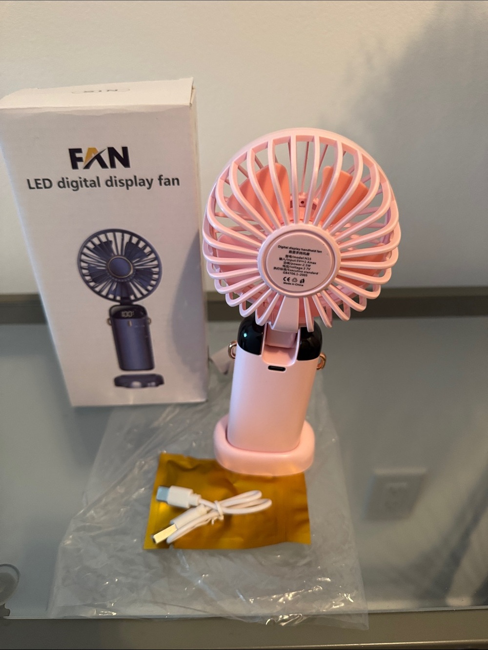 Portable Pink LED Digital Display Fan - Picture 2 of 3